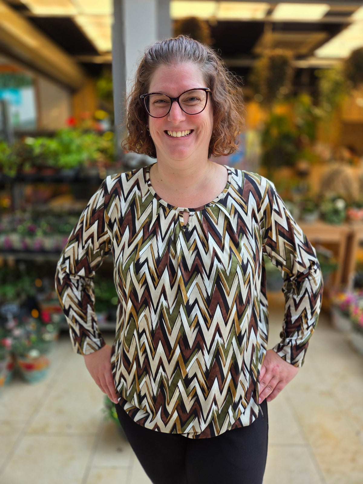 Blouson lange mouw met elastiek - Groen bruin Elise
