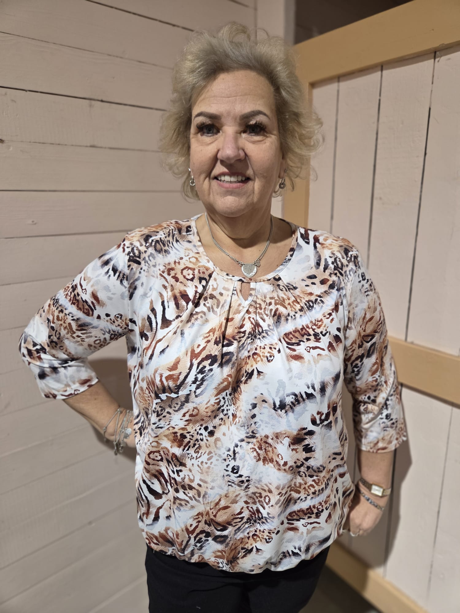 Blouson driekwart mouw met elastiek - Beige Panter