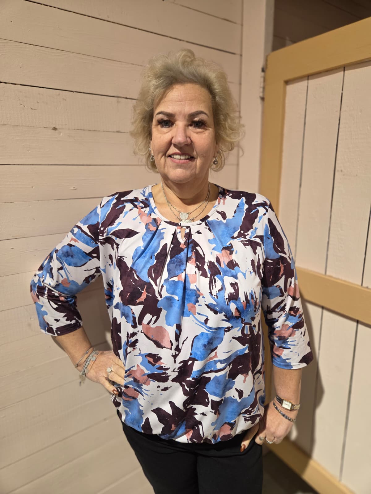 Blouson driekwart mouw met elastiek - Blauw Nora
