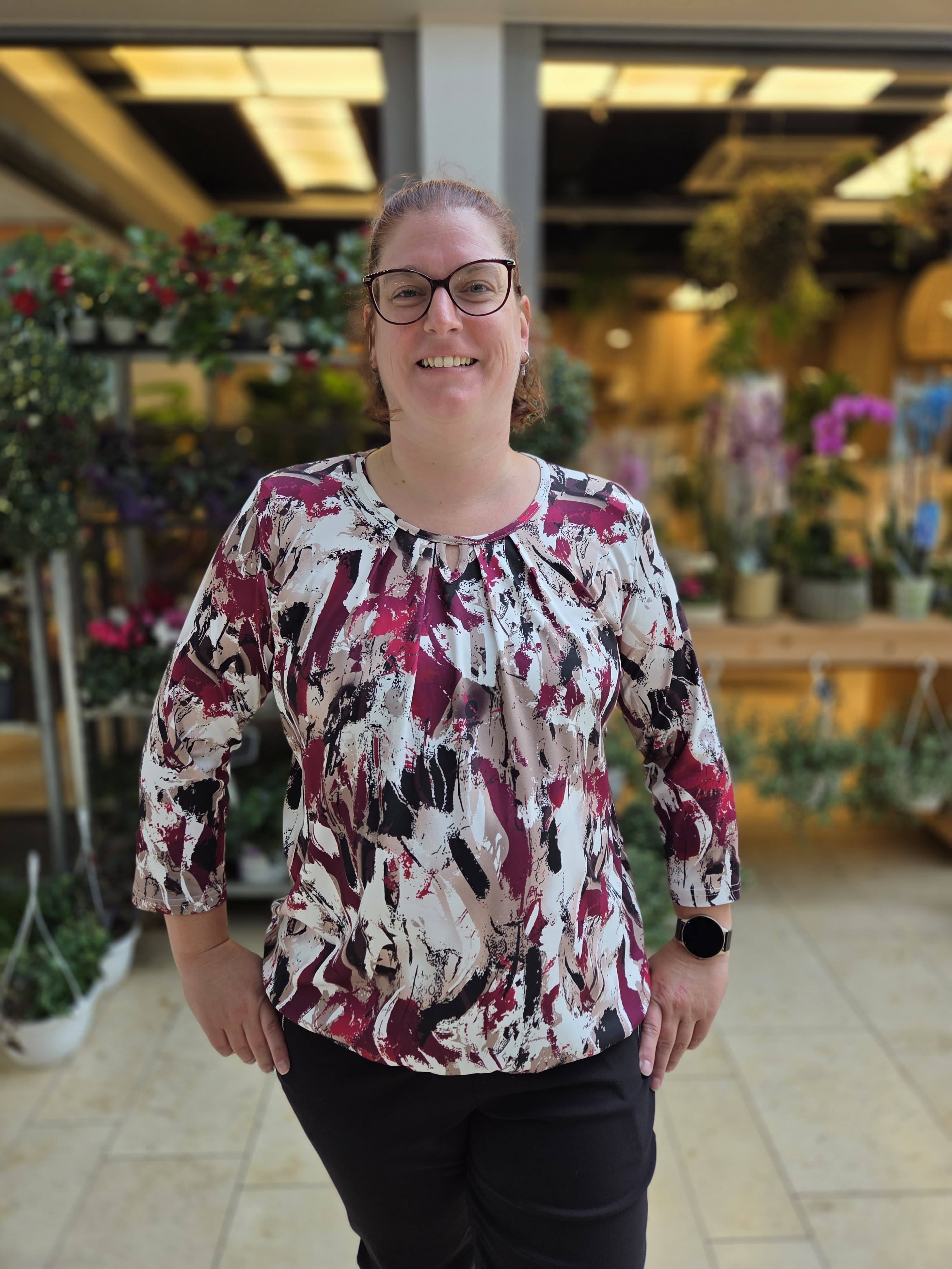 Dames blouson driekwart mouw met elastiek – Fuchsia beige Anouk