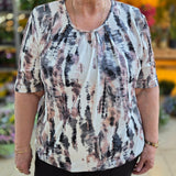 Blouson korte mouw met elastiek - Zwart wit Cella