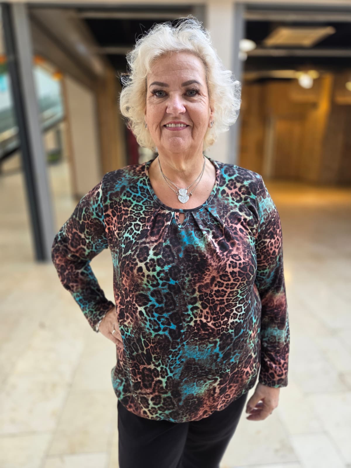 Blouson lange mouw met elastiek - Groen bruin Amy