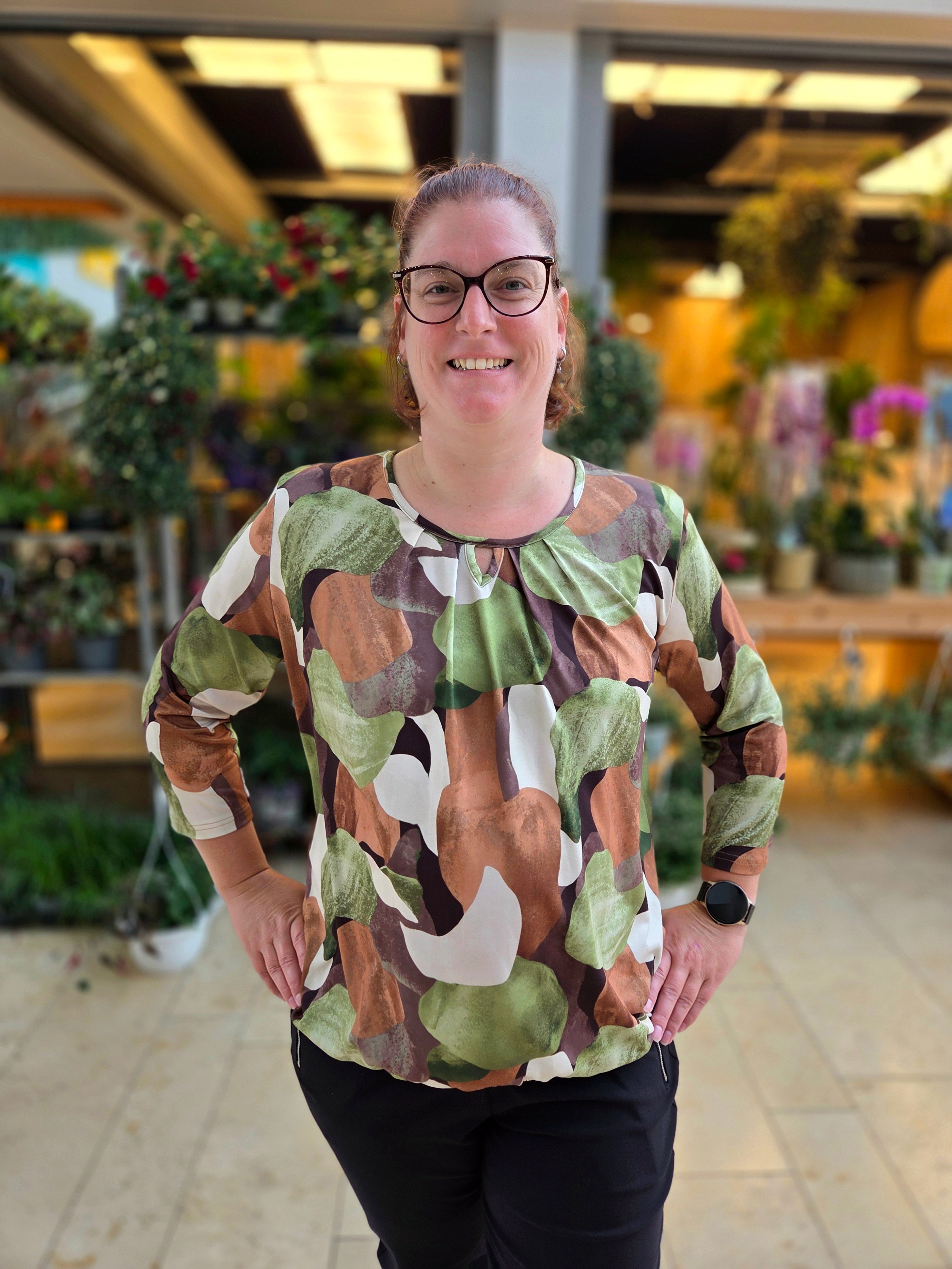 Blouson driekwart mouw met elastiek - Groen bruin Suze