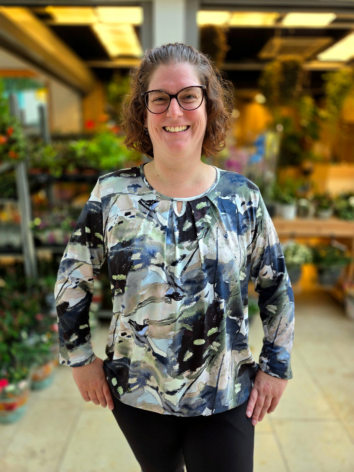 Blouson lange mouw met elastiek - Blauw groen Britt