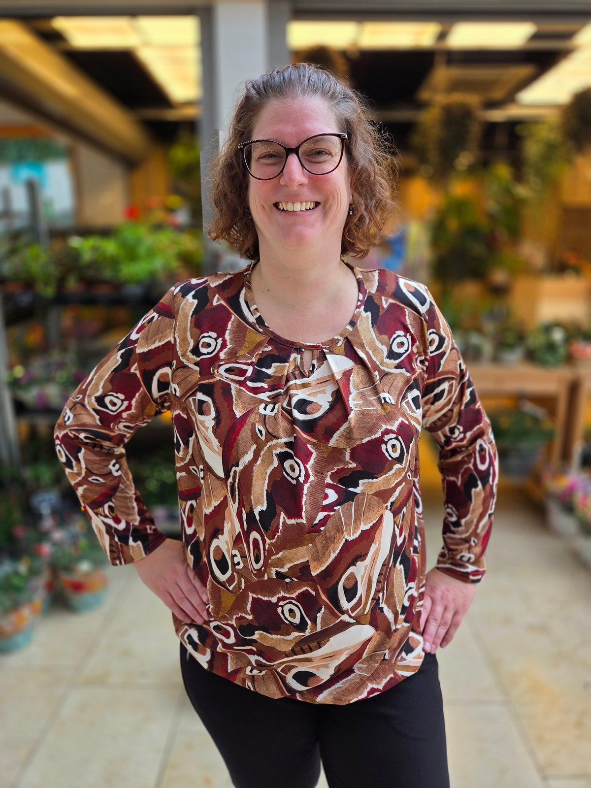 Blouson lange mouw met elastiek - Bordeaux bruin Veerle