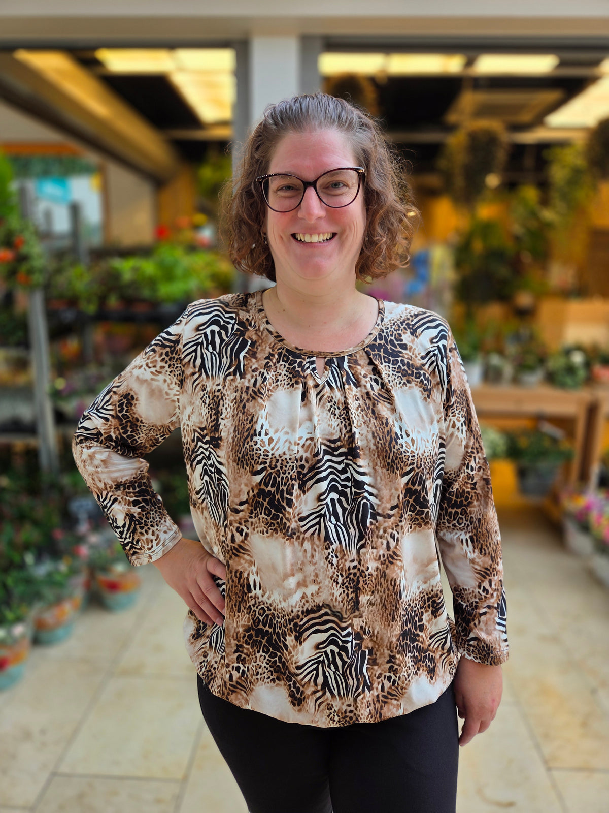 Blouson lange mouw met elastiek - Bruin zwart Rieke