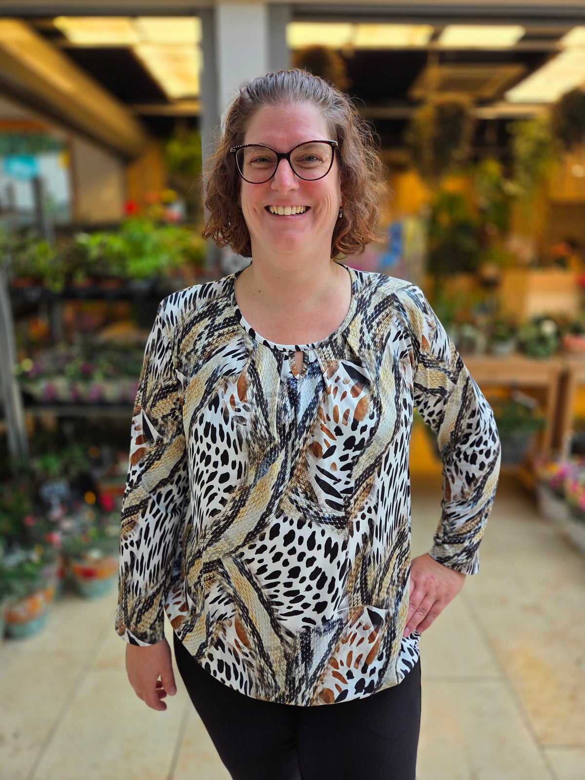 Blouson lange mouw met elastiek - Zwart beige Hanne