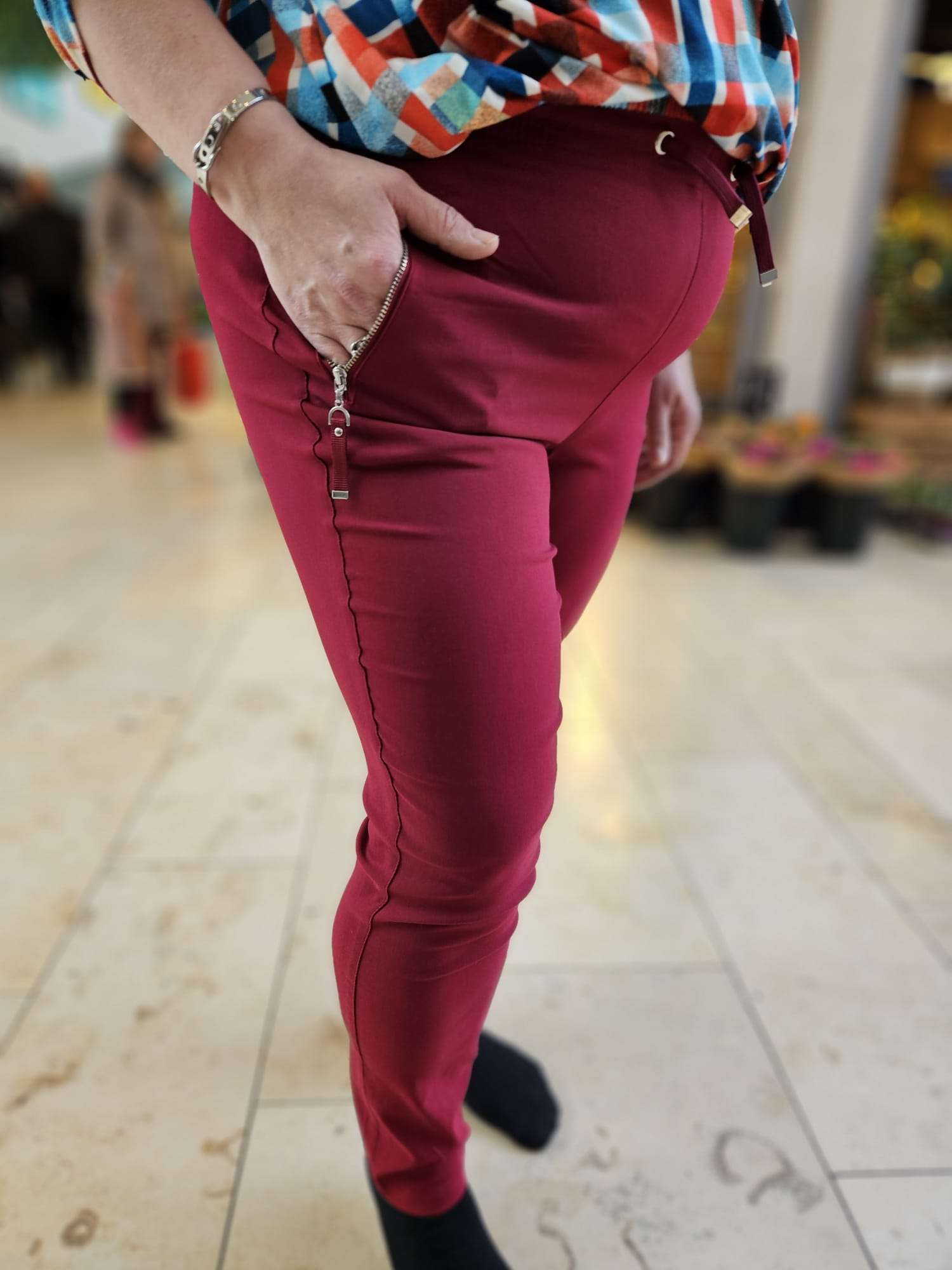 ALICA Pantalon stretch met aantrekkoord - Bordeauxrood