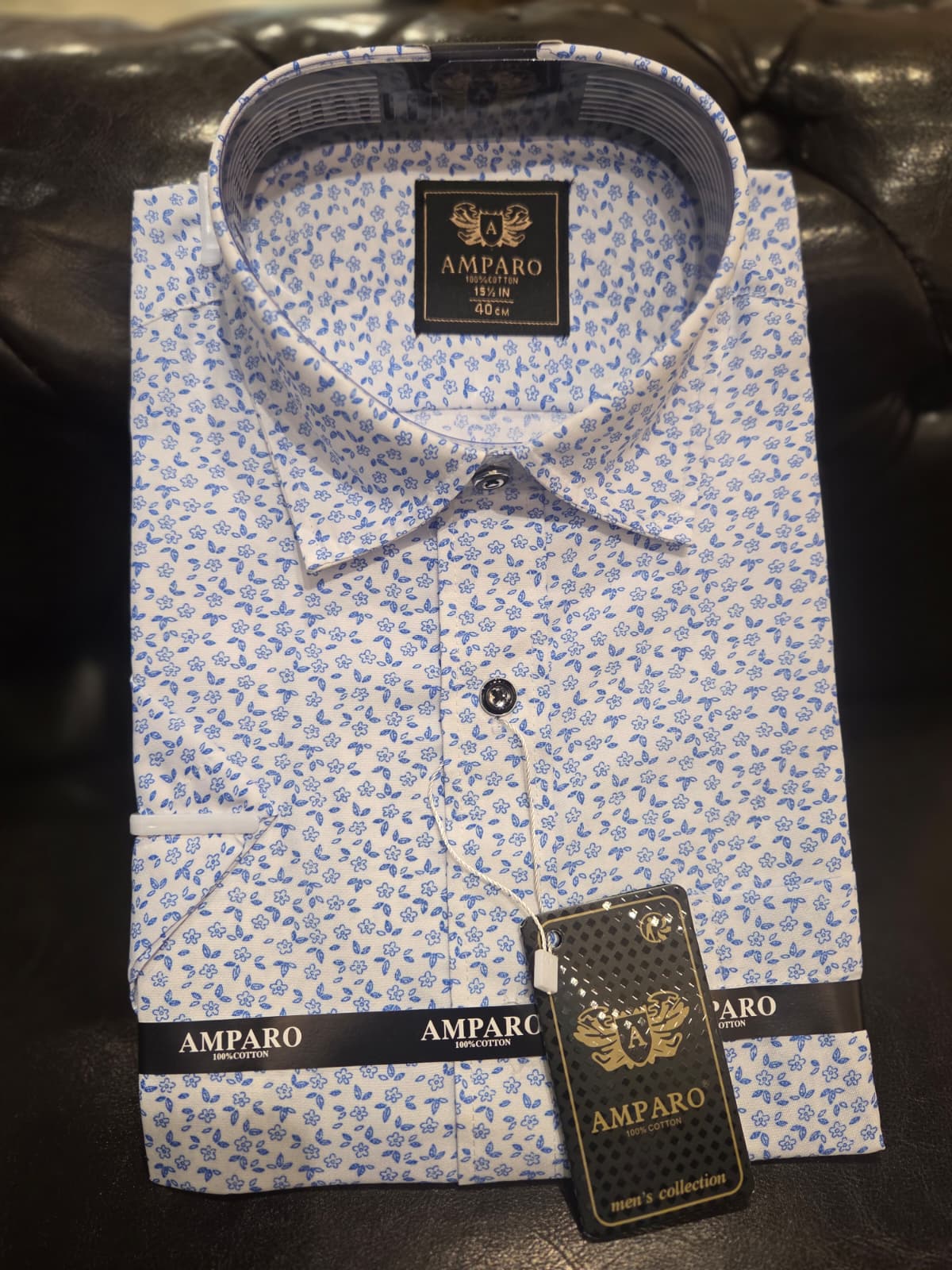 Amparo overhemd korte mouw - Blauw wit bloem