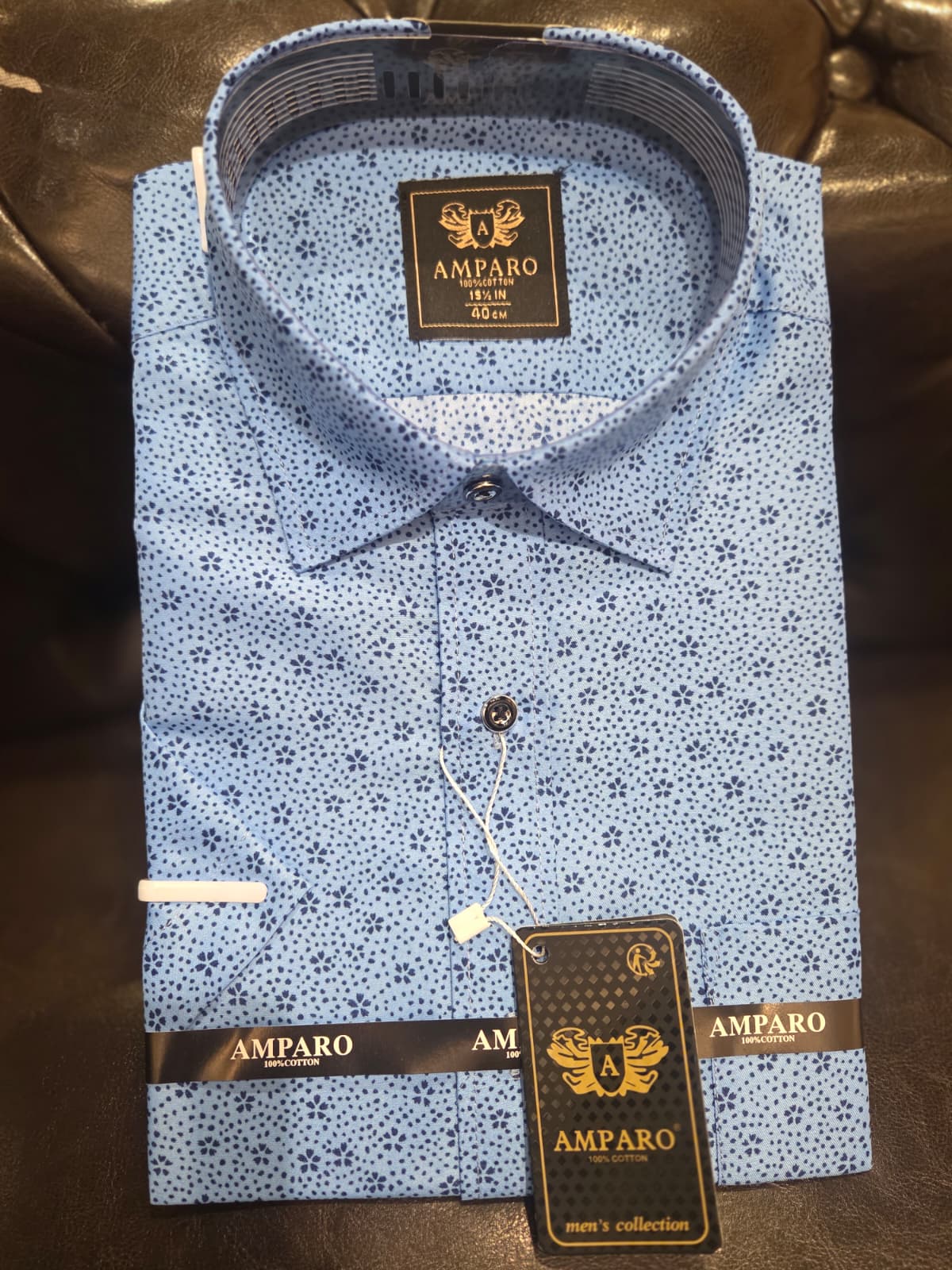 Amparo overhemd korte mouw - Jeansblauw Henry