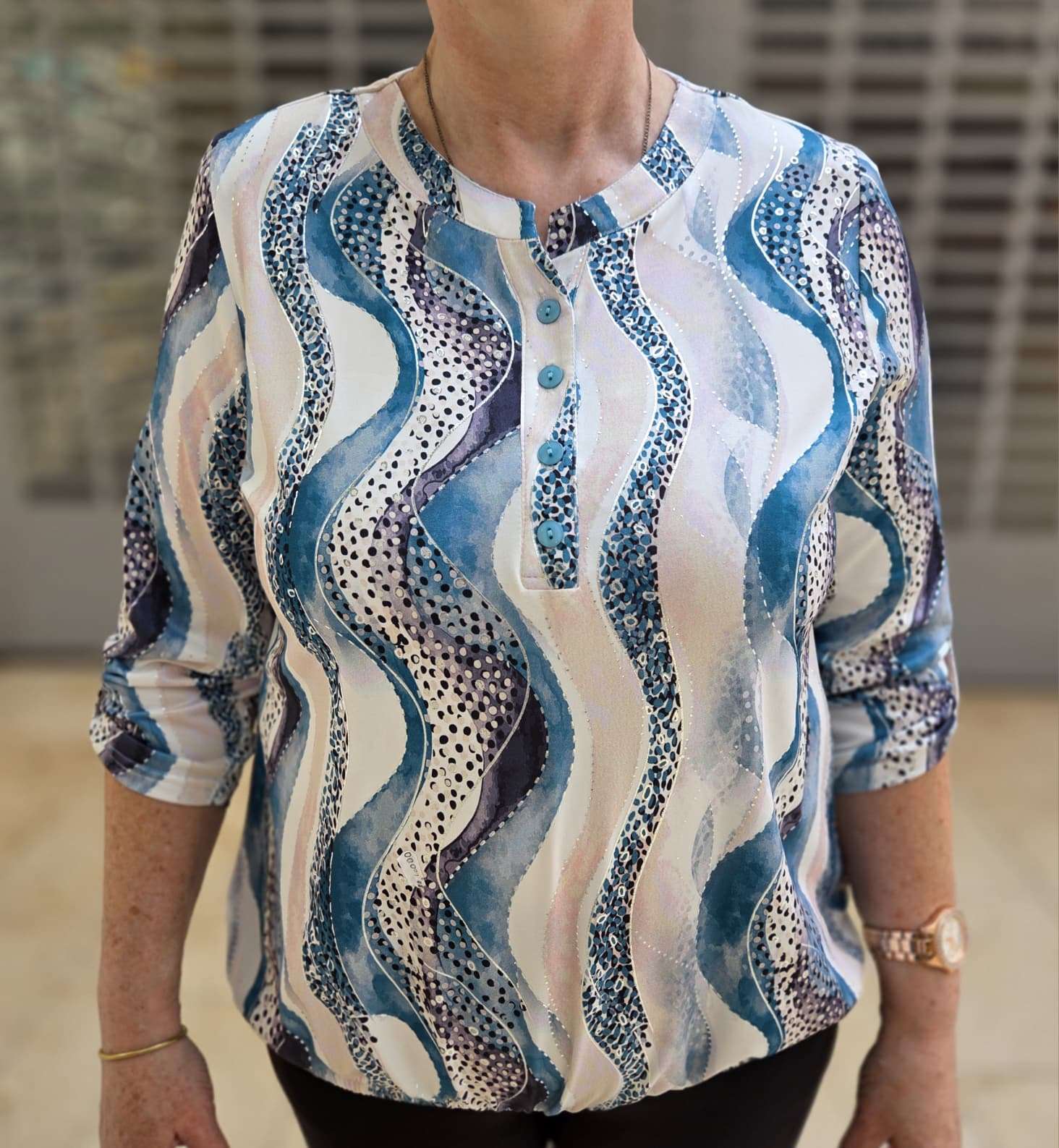 Blouson driekwart mouw met elastiek - Aqua Eva