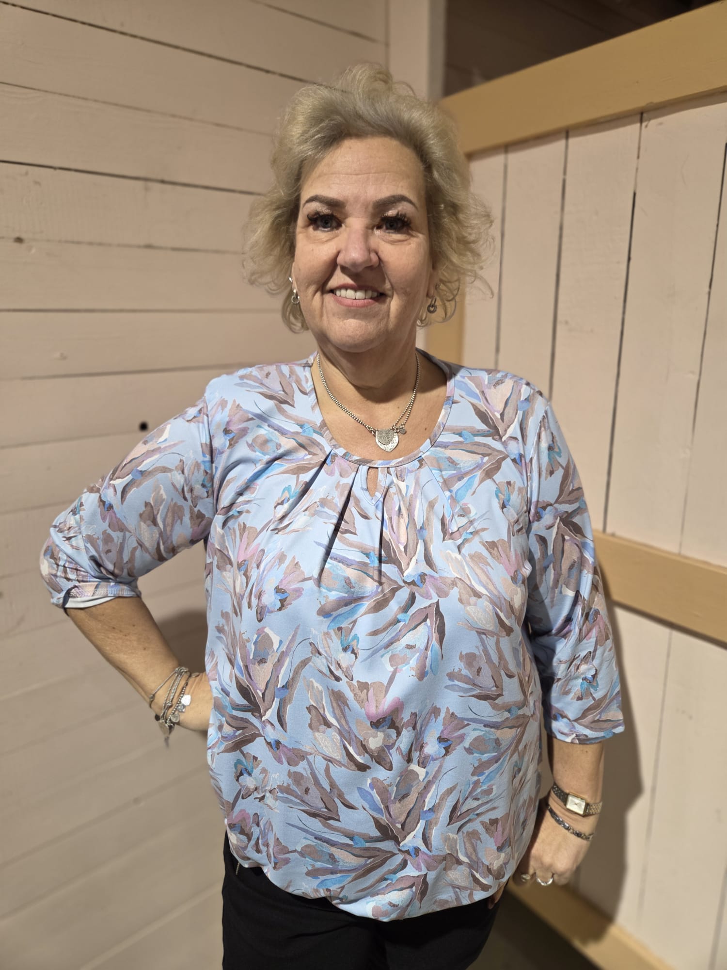 Blouson driekwart mouw met elastiek - Blauw Karin