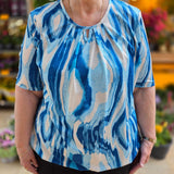 Blouson korte mouw met elastiek - Blauw Lonne