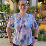 Blouson korte mouw met elastiek - Blauw roze Elin