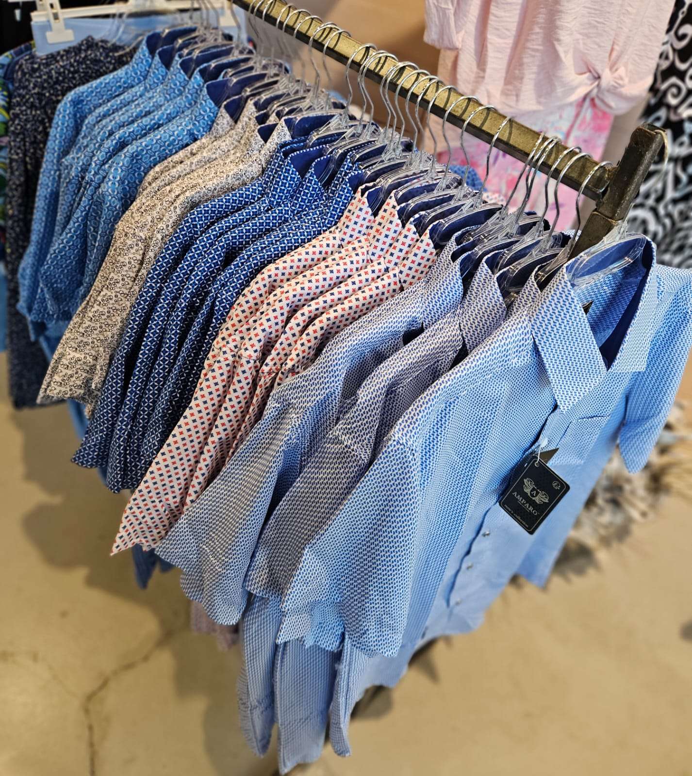 Amparo overhemd korte mouw - Wit blauw Monaco