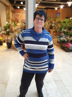 Trui met streep/knopen ''marine blauw''