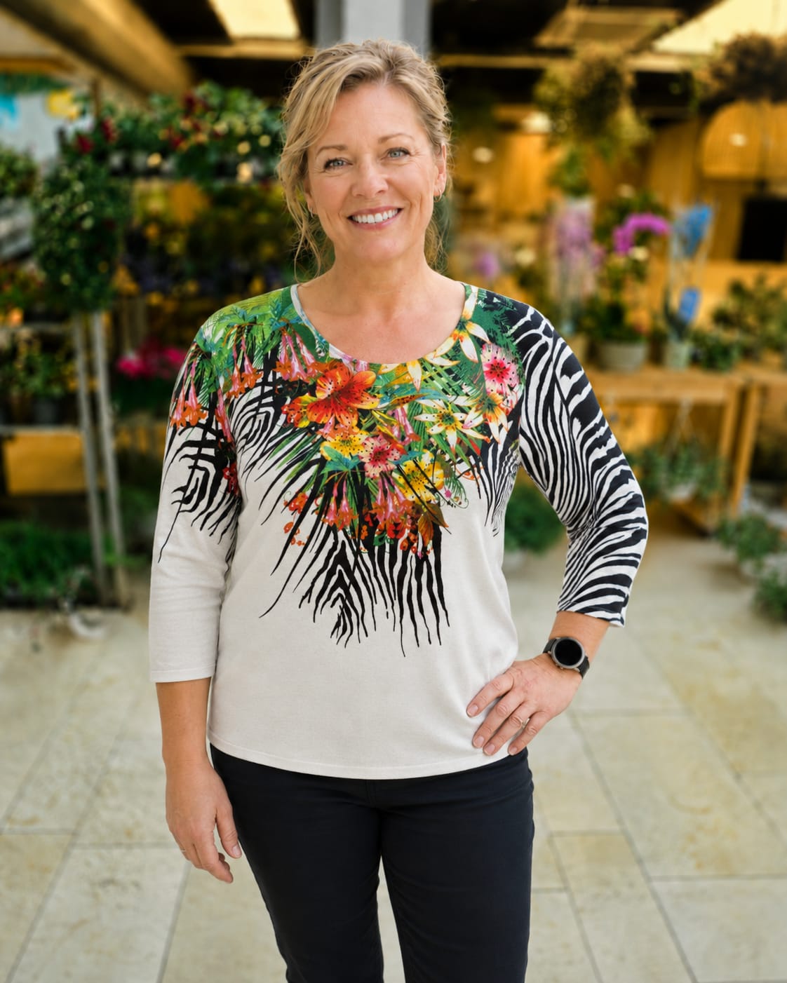 Trui driekwart mouw - Bloem fleur | 2 kleuren