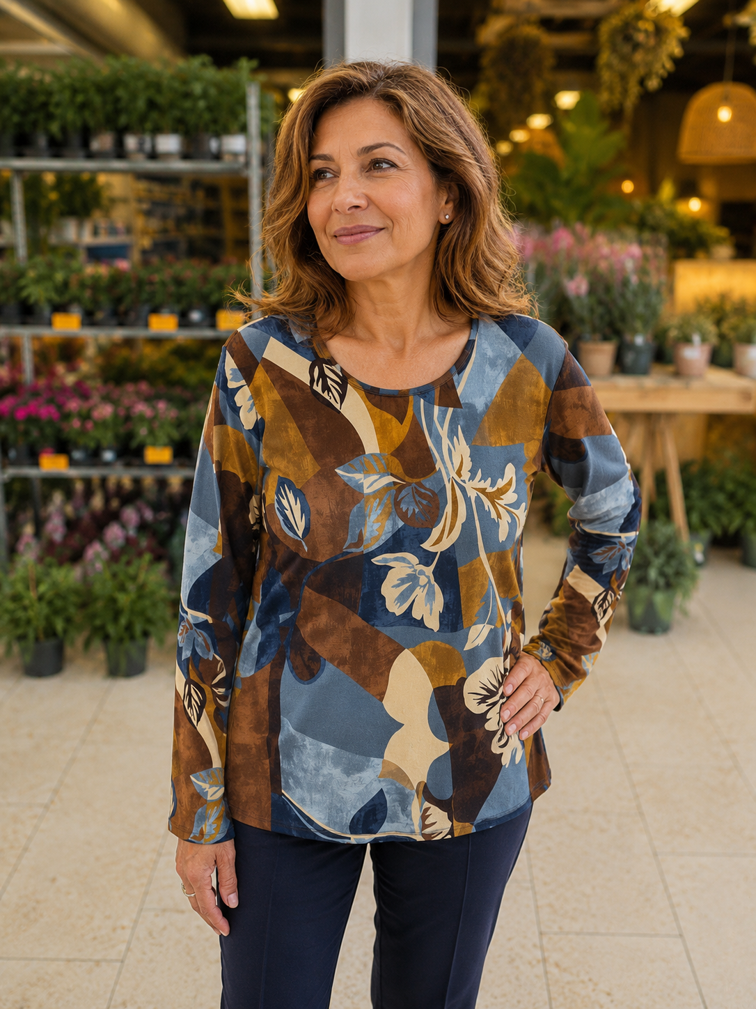 Gabriella K. Shirt lange mouw - Mocca bloem