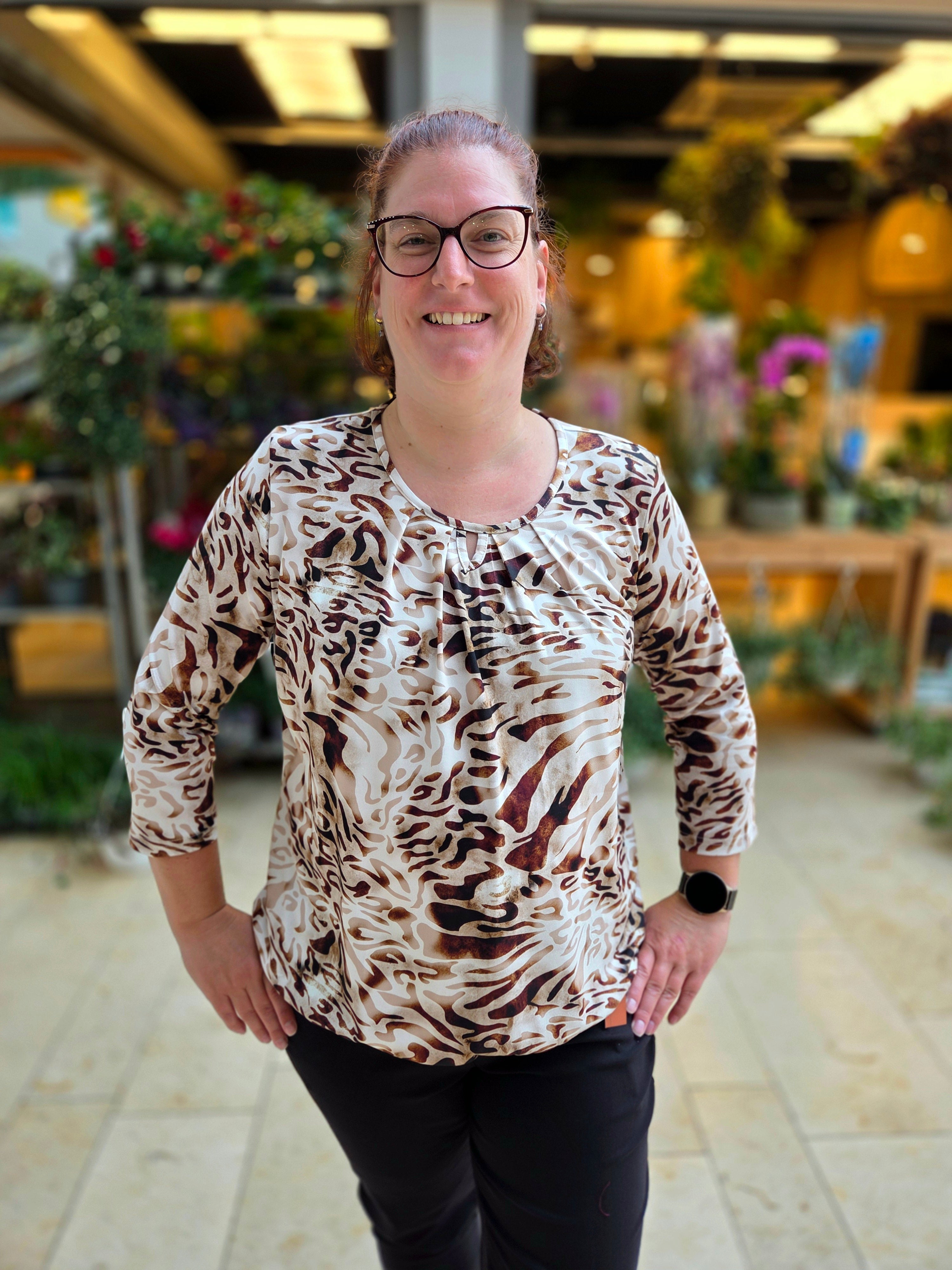 Blouson driekwart mouw met elastiek - Bruin tijger Dana